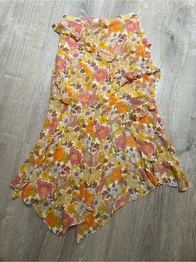 Veronica Beard Silk Floral Ruffle Women’s long skirt— Pink, Orange & Yellow 4